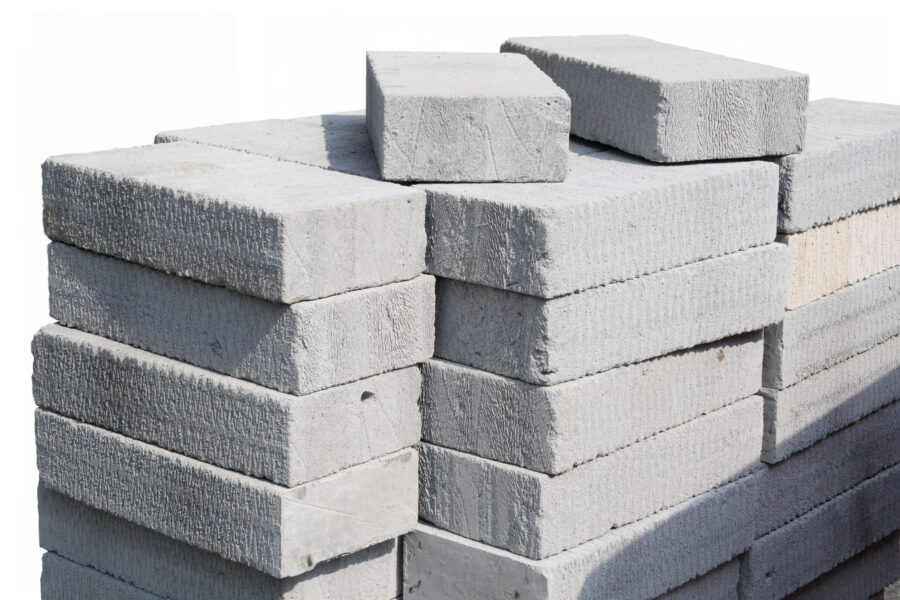 Modern building site gray concrete breeze blocks.